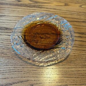 Vintage 1960s DANISH MODERN SWEDISH SCANDO 8.5" ART GLASS PLATE Amber Textured